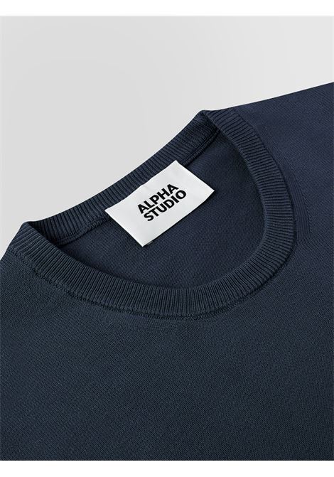 Alpha Studio girocollo in crepe di cotone blu a manica lunga ALPHA STUDIO | Maglieria | AU-5042C1001